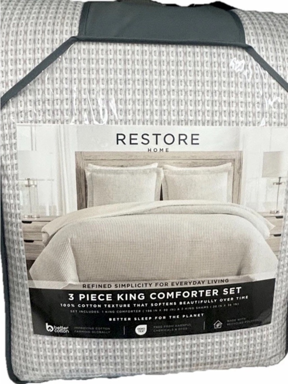 Restore Home 3 Piece Curated King Beige and Gray Comforter Set 108”x96”
